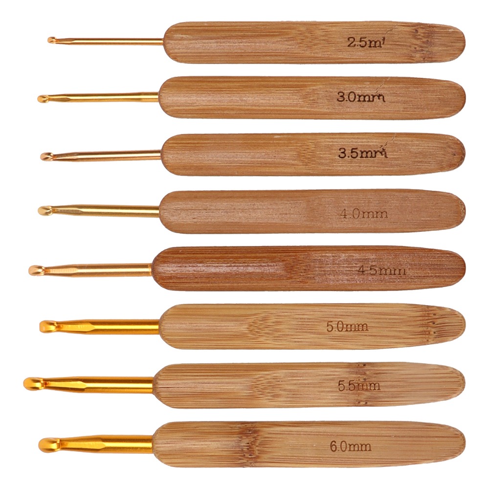 Wooden Crochet Hooks Ergonomic Handle - Ensemble de 8 crochets à tricoter