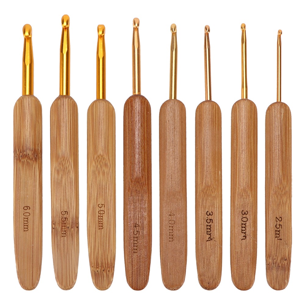 Wooden Crochet Hooks Ergonomic Handle - Ensemble de 8 crochets de tricot